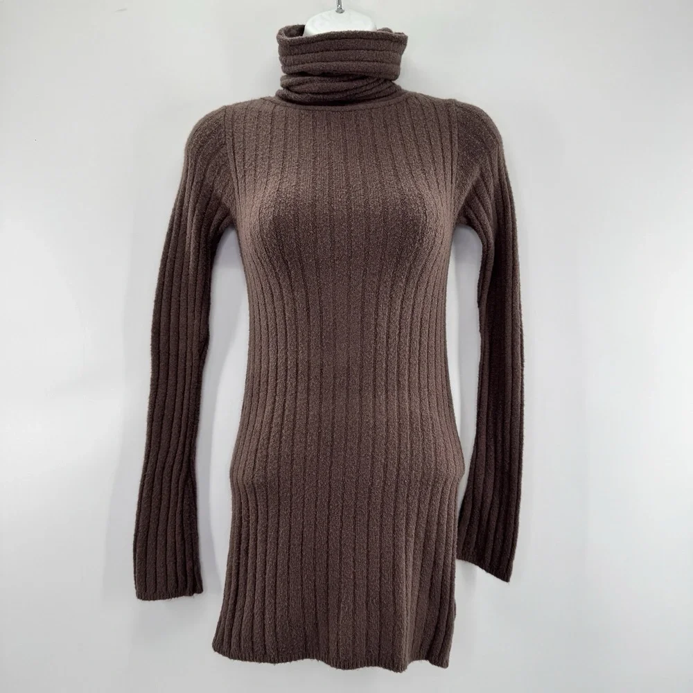 Free People Brown Ribbed Turtleneck Mini Dress - Picture 4 of 15